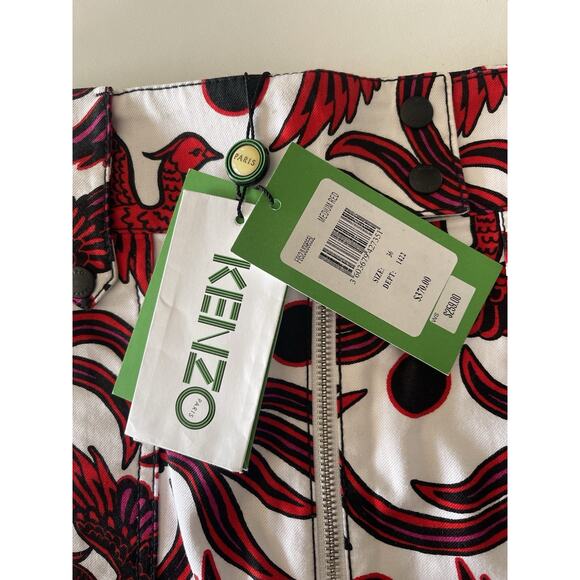 KENZO Flying Phoenix Structured Mini Skirt Cotton Red White Sz 4 New MSRP$370 - Picture 8 of 13